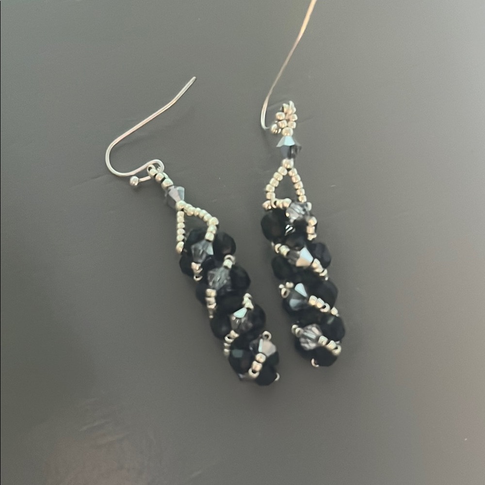 Elegant Black and Silver Beaded Earrings